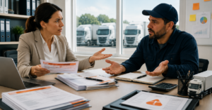 RH e motorista discutindo identificação de condutor para gestão de multas de frota no Vimulta.