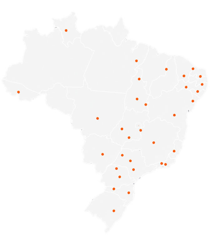 Mapa do Brasil com presença nacional da Rastrac